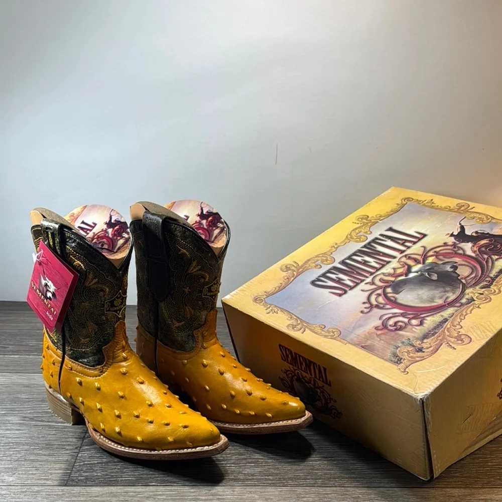Ostrich western boots %100 leather kids size 12